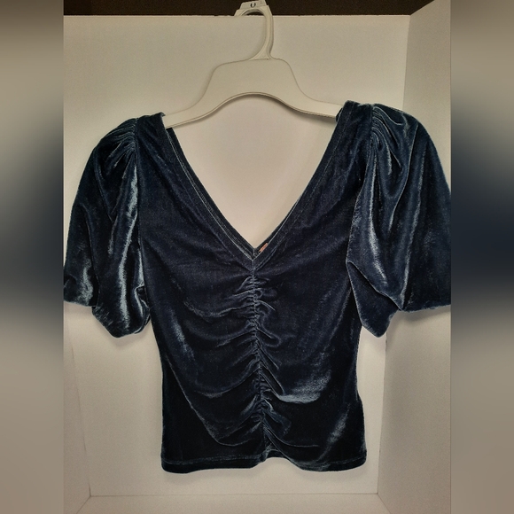 Free People Cupcake Velvet Short Sleeve Top in Outer Space (Blue Gray) - Picture 5 of 13